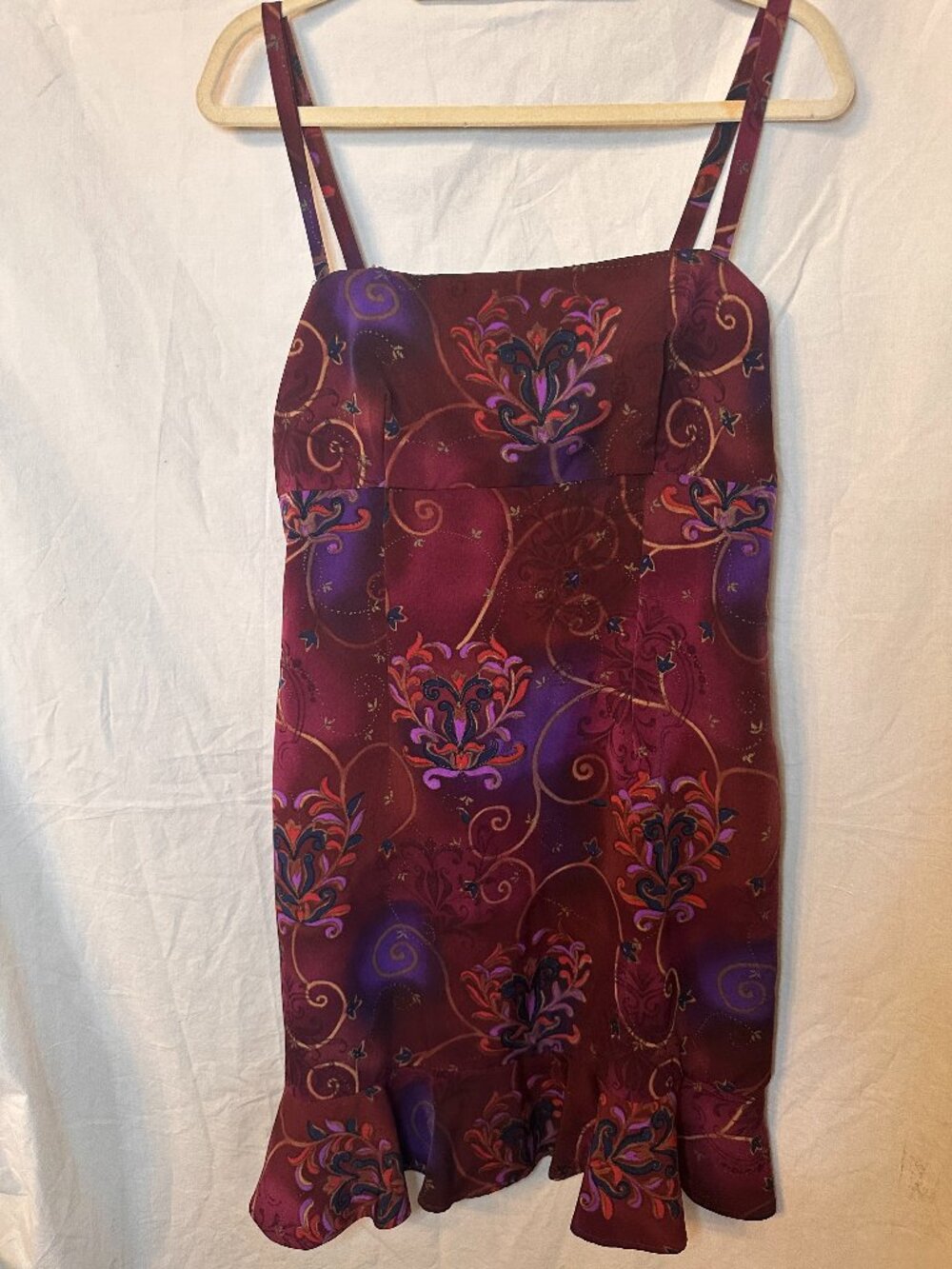 Hand Sewn Strappy Satin Patterned Mini Dress